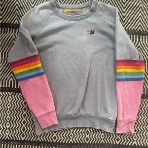 Aviator Nation Gray Sweatshirt with Rainbow Stripes